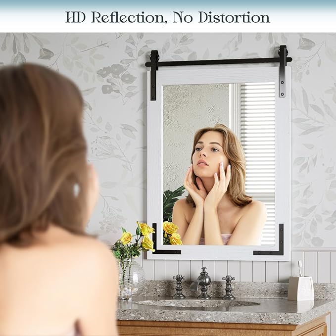 Farmhouse Mirror for Bathroom, Rectangle Barn Door Vanity Mirrors for Wall - Image 9