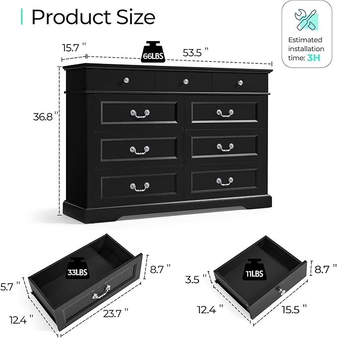 LINSY HOME 9 Drawers Dresser for Bedroom, Modern Farmhouse Large Dresser TV - Image 2