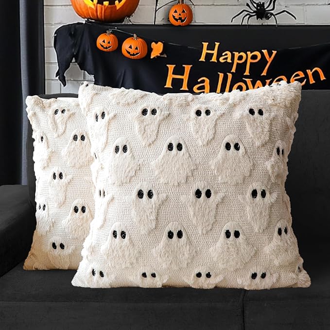 4TH Emotion Halloween Ghost Decorative Pillow Covers 20x20 Set of 2 by 4THEmotion
