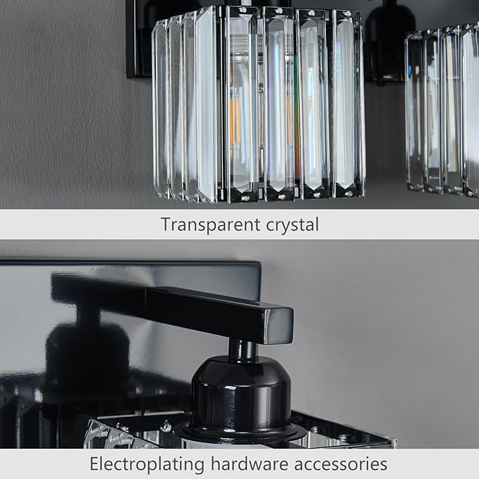 Modern Bathroom Vanity Light 2-Lights Plating Black Crystal Bathroom Wall Light - Image 4