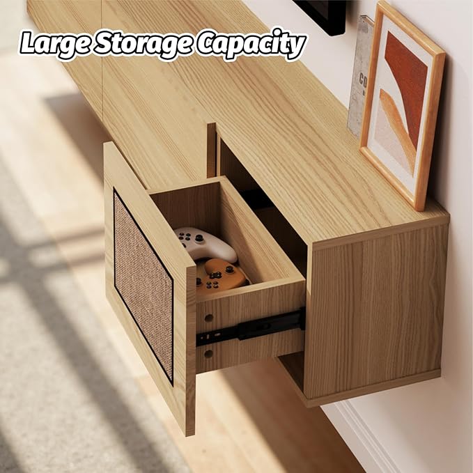 Pmnianhua Boho Floating TV Stand 70", Modern Wall Mounted Media Console - Image 5