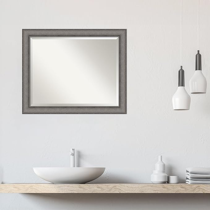 Amanti Art Grey Wall Mirror 27x33 Burnished Concrete Rectangle Bathroom Mirror - Image 6