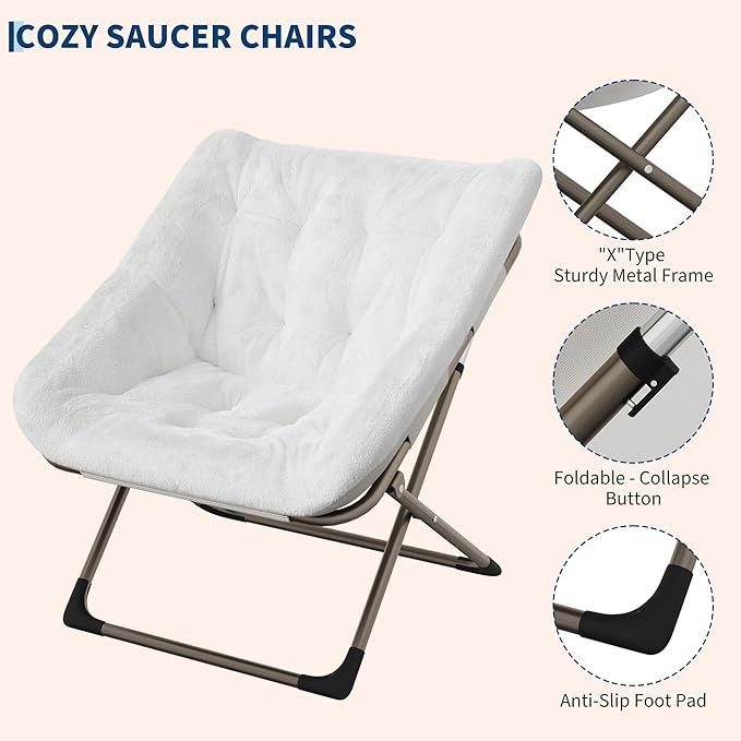 Comfy Chair for Adults, Foldable Living Room Chairs, Soft Faux Fur Folding - Image 5