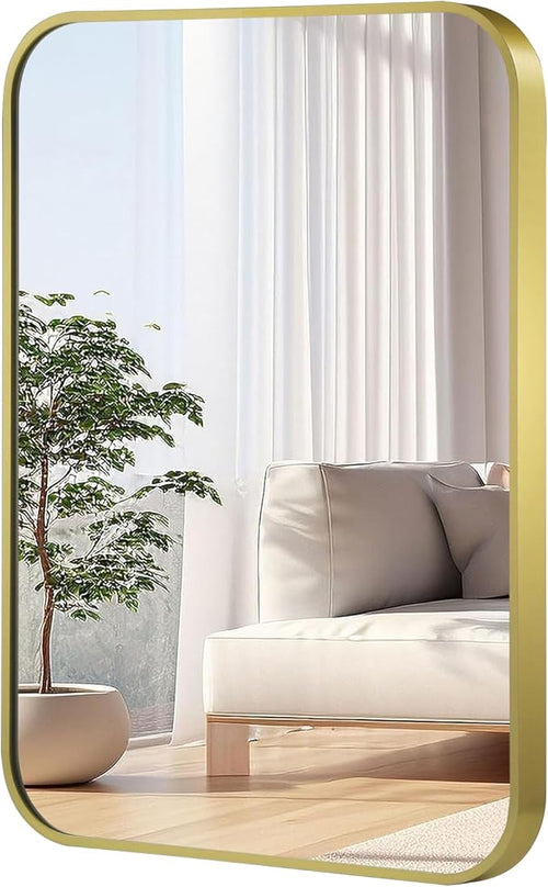 20x28 Inch Gold Mirror, Framed Rectangle Mirror by JENBELY