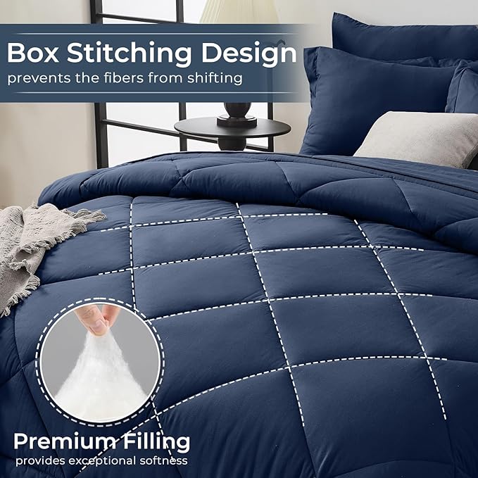 HEVUMYI Navy Blue Full Comforter Set - Image 4