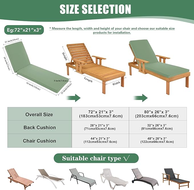 Chaise Lounge Cushions Outdoor Set of 2 - Image 3