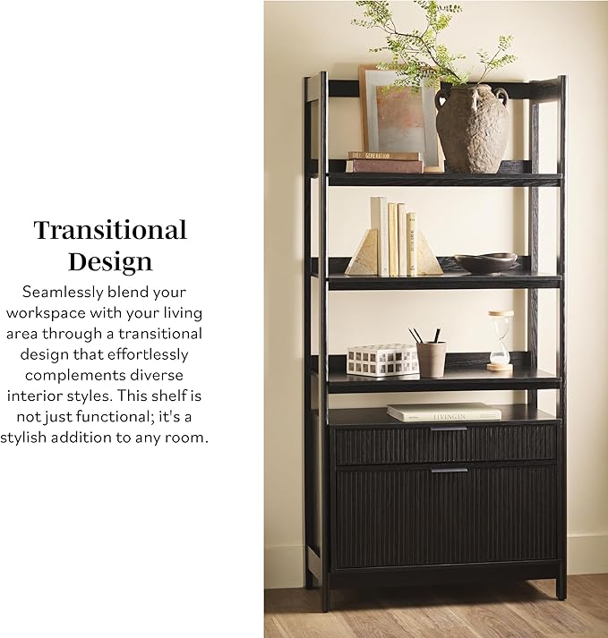 Walker Edison Transitional Open Reeded 4-Shelf Bookshelf - Image 5