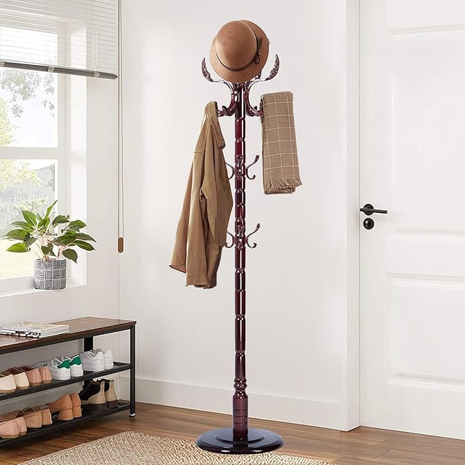 Coat Racks Free Standing with 14 Hooks, Natural Wood Coat Stands - Image 7