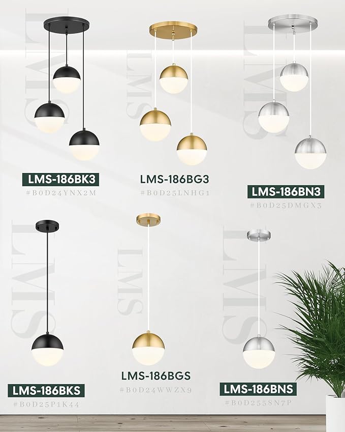 LMS Mid Century Pendant Lights, Brushed Gold Kitchen Island Light Fixtures - Image 7