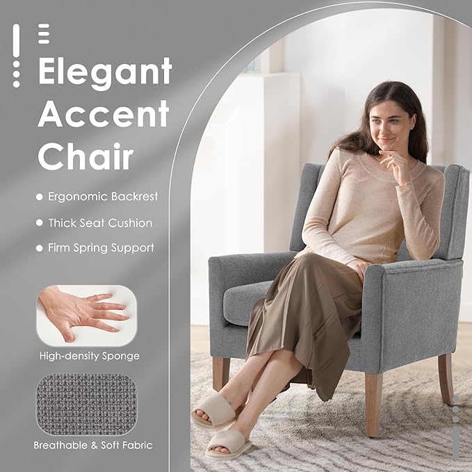 COLAMY Modern Wingback Living Room Chair Set of 2, Upholstered Fabric Accent - Image 4