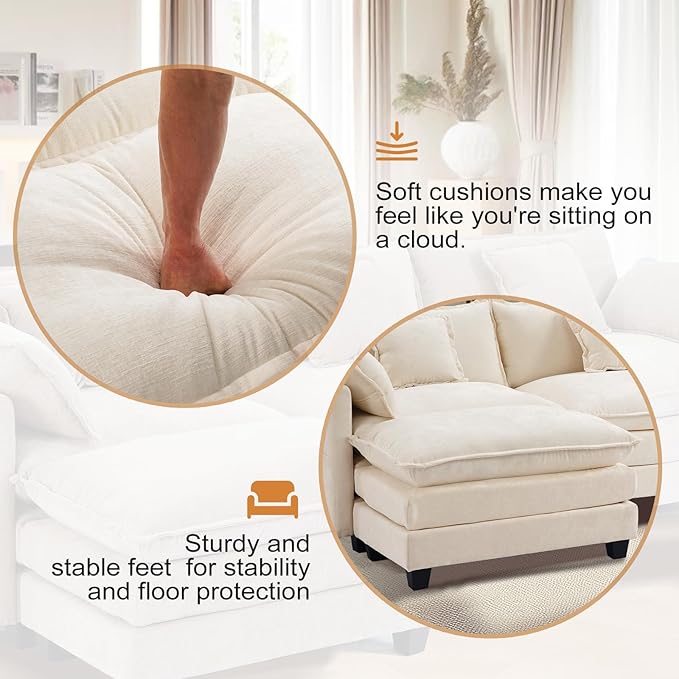 Furniliving 112‘’ L-Shaped Sofa, Luxury Chenille Modular Sectional Couches - Image 5