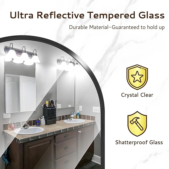 Arched Wall Mirror 24"X36", Modern Farmhouse Mirror Wall Mounted, Curved Arch - Image 4