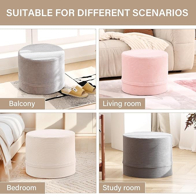 LITA Round Stuffed Pouf Ottoman, Corduroy Poufs - Image 7