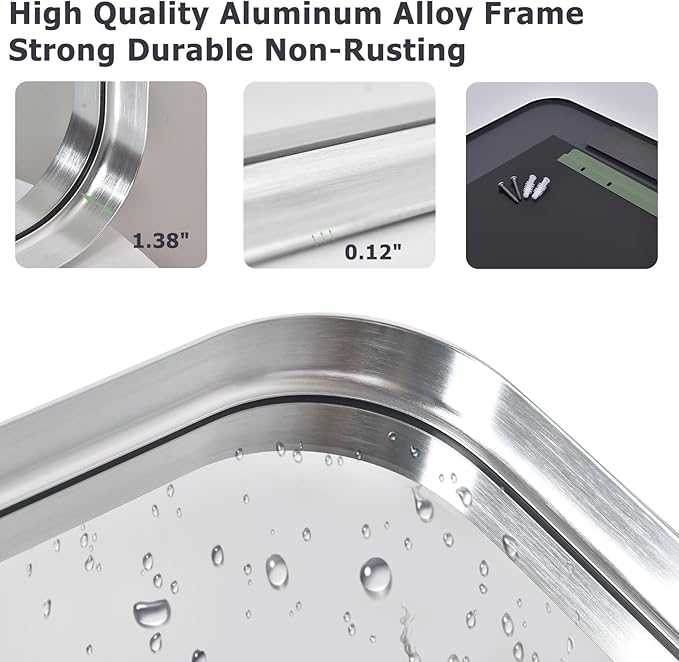 Silver Bathroom Mirror for Wall, 30x22 Inch Rectangular Aluminum Alloy Framed - Image 3