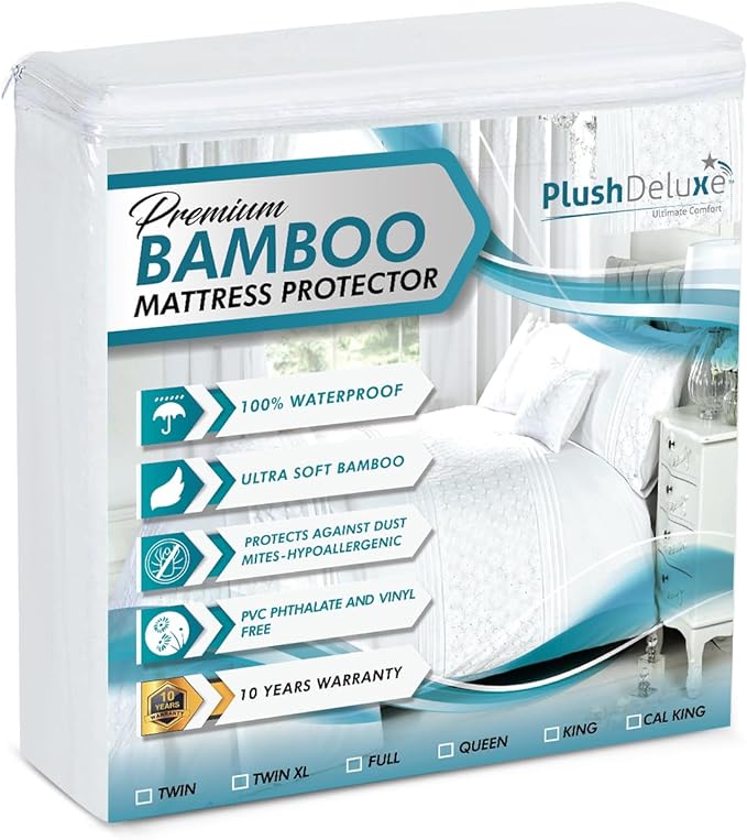 PlushDeluxe Premium Bamboo Mattress Protector – Twin XL Size, Waterproof by PlushDeluxe