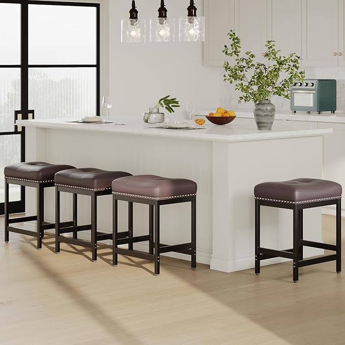 MALOL Set of 6 Saddle Bar Stools Counter Height 24.4”, Backless Barstools - Image 10