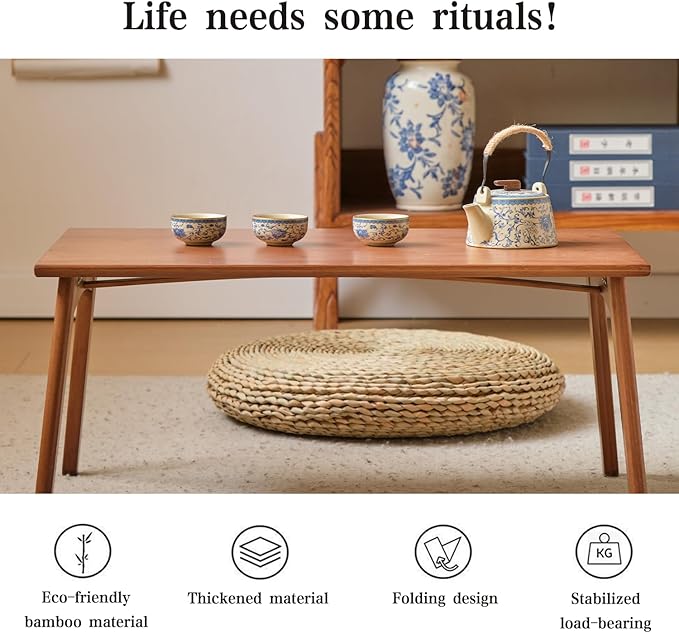 Japanese Floor Table No Assembly Required Bamboo Folding Walnut Coffee Table - Image 6
