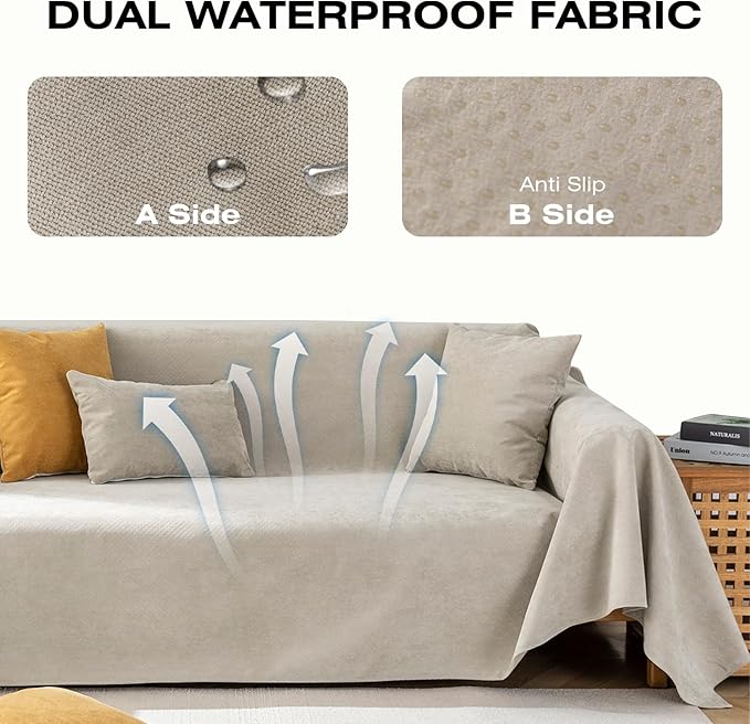 STACYPIK 100% Waterproof Beige Couch Cover, Anti-Scratch Sofa Cover - Image 6