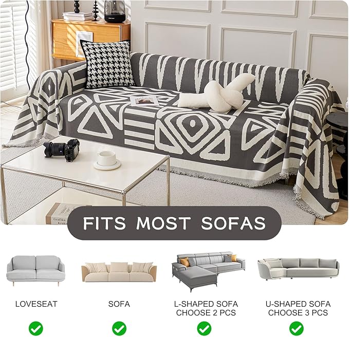 STACYPIK Modern Dark Grey Couch Cover, Boho Chenille Sofa Covers - Image 7