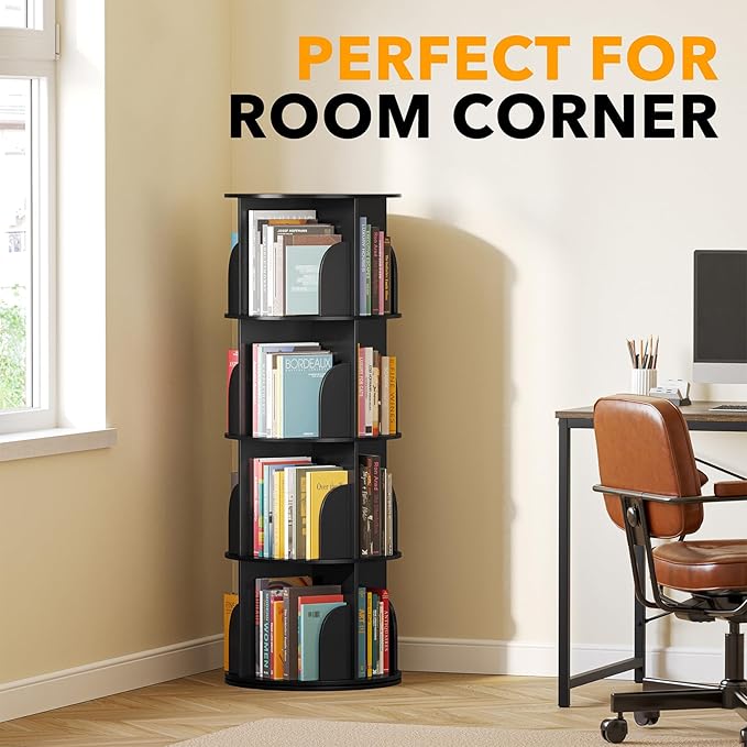 SpaceAid 4 Tier Rotating Bookshelf Tower, Spinning Bookcase Lazy Susan - Image 5
