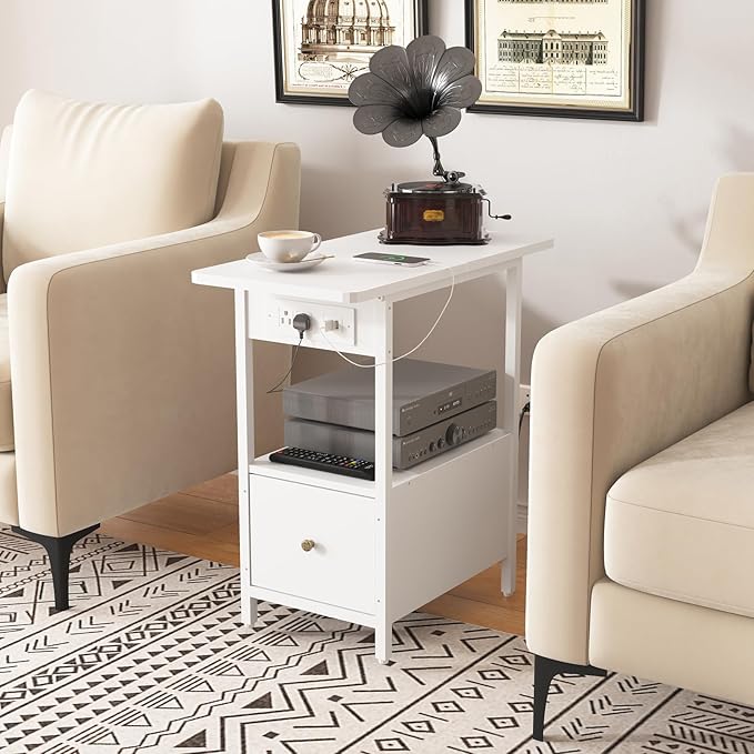 LIDYUK End Table with Charging Station, Narrow Side Table with Drawer and USB - Image 6