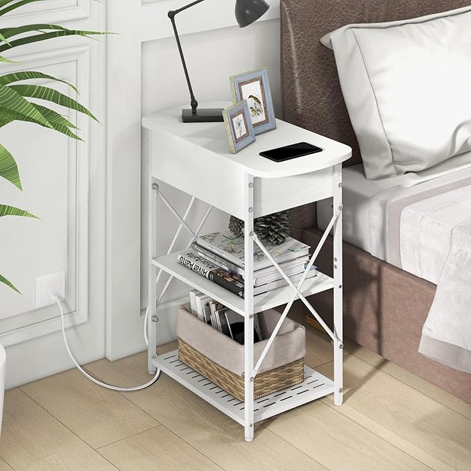 Narrow End Table with Charging Station, Side Tables Set of 2 - Image 6