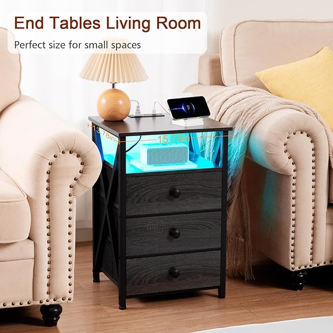 AMHANCIBLE LED Nightstand with Charging Station, Smart End Side Table with USB - Image 6