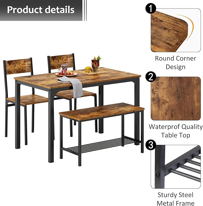 4-Piece Dining Table Set with Bench - Image 7