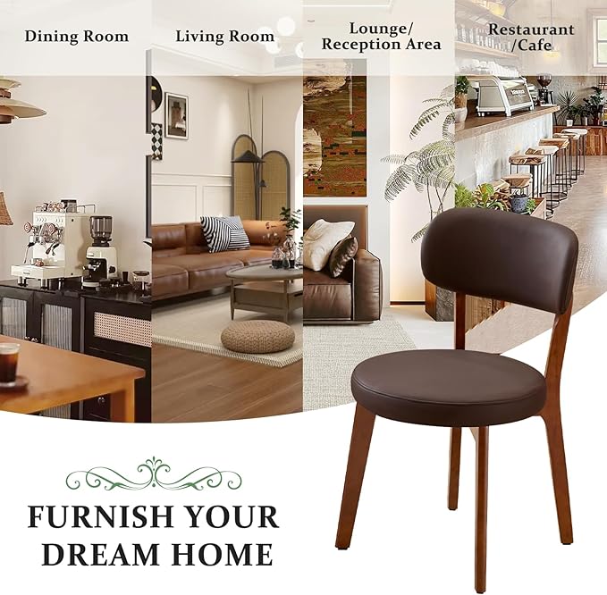 Furniliving Wooden Dining Chairs Set of 2, Mid-Century Modern Leather - Image 8