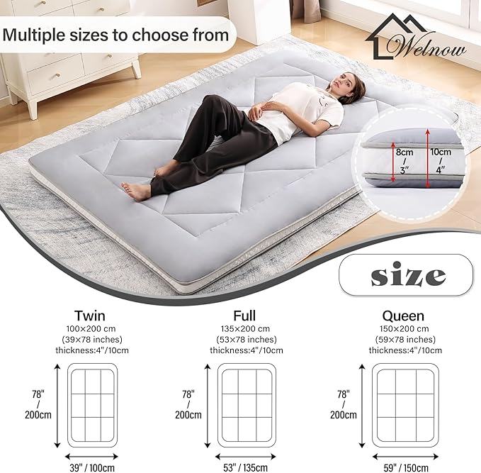 Welnow Japanese Futon Floor Mattress, Thick Full Size Tatami Mat Portable & - Image 2
