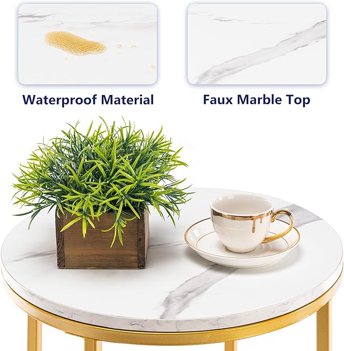 TECHMILLY Round End Table, Faux Marble Sofa Table, Accent Side Table - Image 5