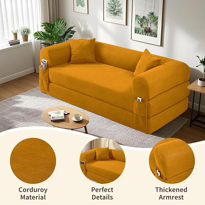 80" Convertible Sofa Bed, 3-in-1 Corduroy Folding Pull Out Couch - Image 4