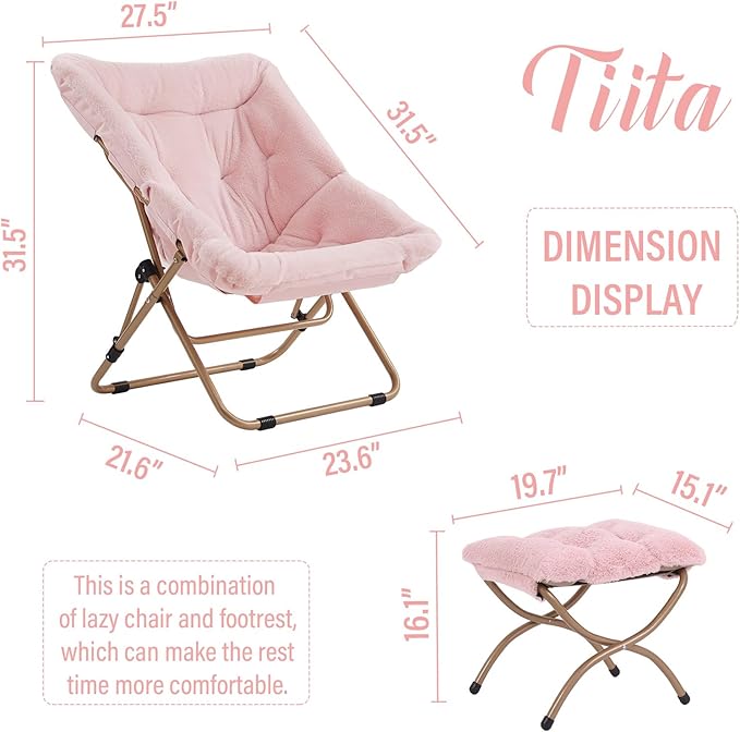 Tiita Folded Chair with Ottoman, Soft Faux Fur Oversized Folding Accent Chair - Image 3