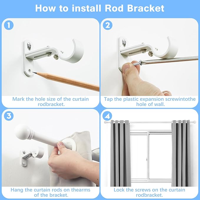 Curtain Rods for Windows 16 to 136 Inches, Curtain Rod Max Adjustable Length of - Image 4