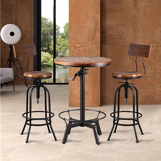 LOKKHAN Industrial Bar Stool-26-32 Inch Adjustable Swivel Round Wood Metal - Image 4