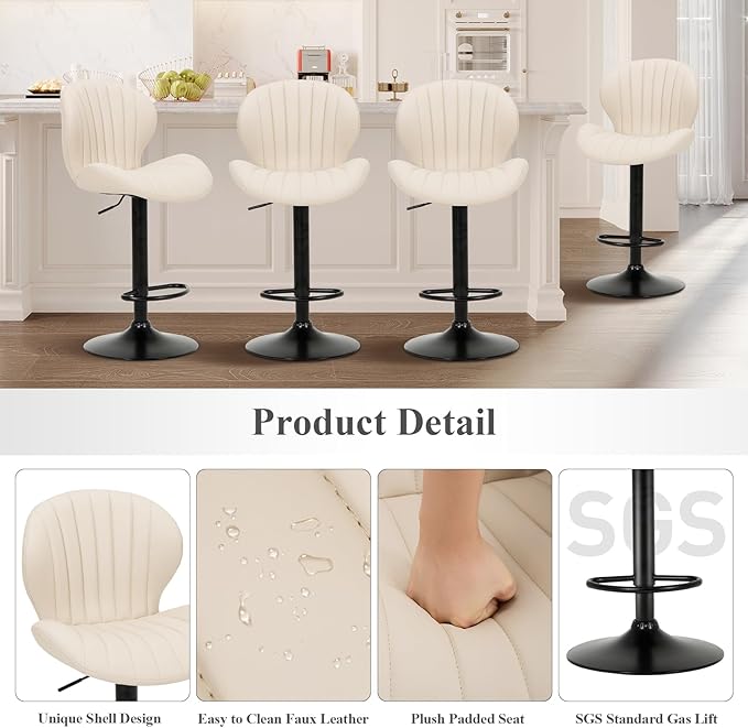 COLAMY Bar Stools Set of 6, Modern Swivel Bar Chairs, Adjustable Faux Leather - Image 5