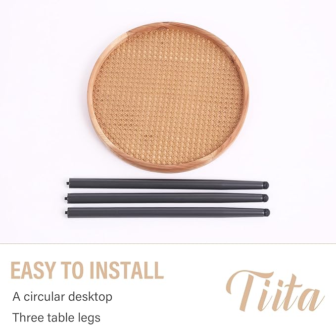 Tiita 2 Pack Rattan Round End Table Mental Side Table Nightstand/Small Wood - Image 5