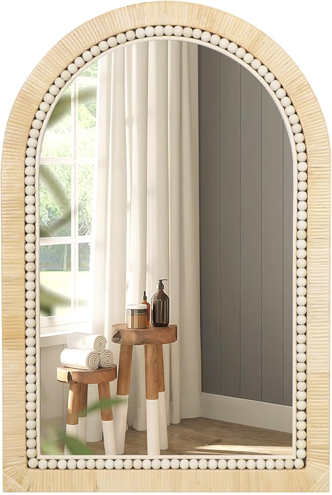 ULIKE Rattan Mirror for Bathroom, 24x36 Inch Arch Rustic Farmhouse Wall Decor by ULIKE