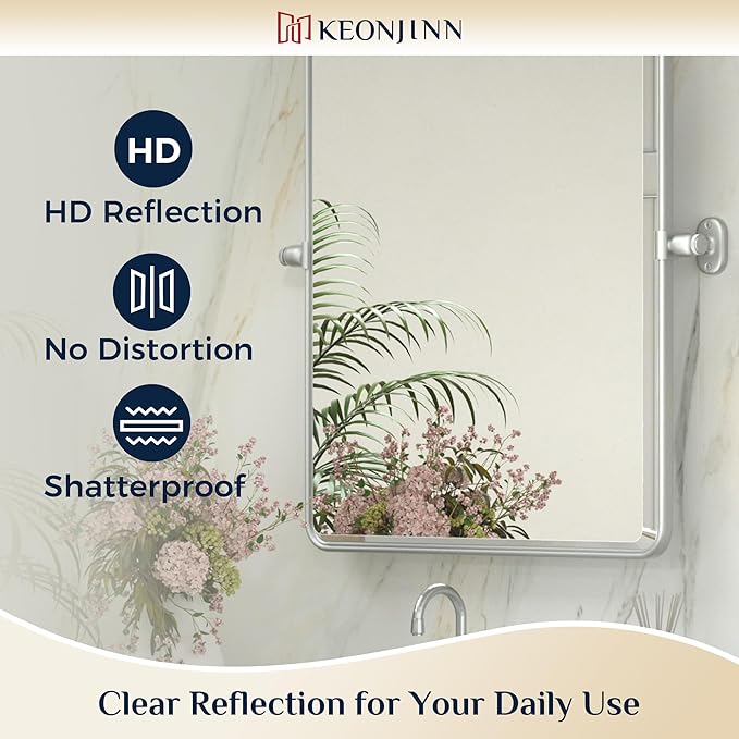 Keonjinn 24 x 36 in Silver Pivot Mirror, Satin Nickel Beveled Tilt Mirror - Image 6