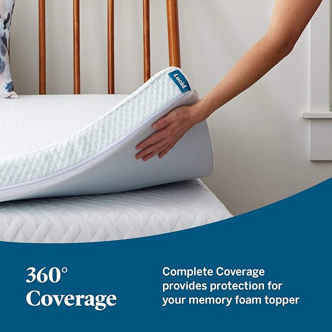 Lucid 4 Inch Bamboo Charcoal Topper and Lucid Zippered Enclosure Mattress - Image 3