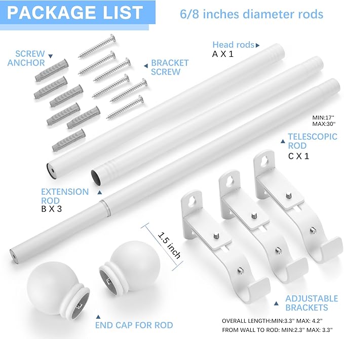 Curtain Rods for Windows 16 to 76 Inches, Curtain Rod Max Adjustable Length of - Image 3