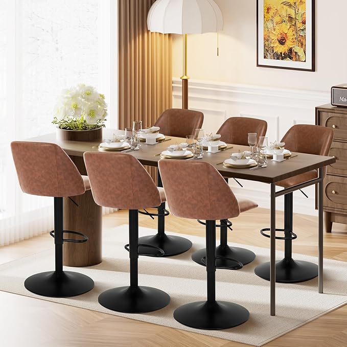 COLAMY Bar Stools Set of 2, Modern Swivel Bar Chairs, Adjustable PU Leather - Image 7