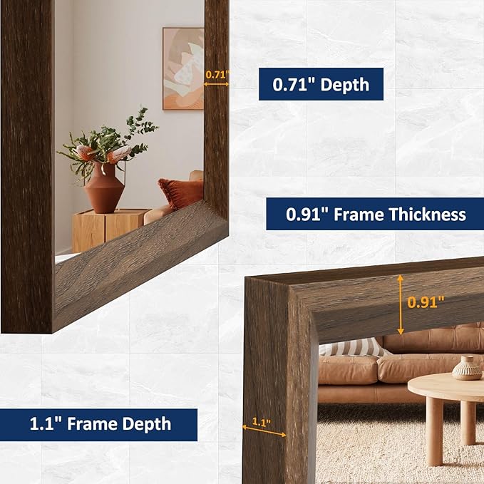 WEER Bathroom Mirror, 24x36 Inch Wall Mirror, Walnut Wood Grain Framed Mirror - Image 4