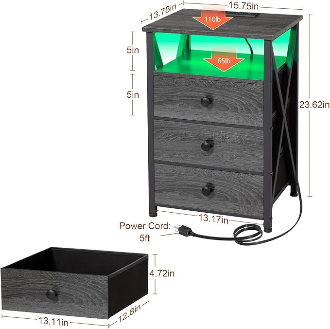 AMHANCIBLE LED Nightstand with Charging Station, Smart End Side Table with USB - Image 2