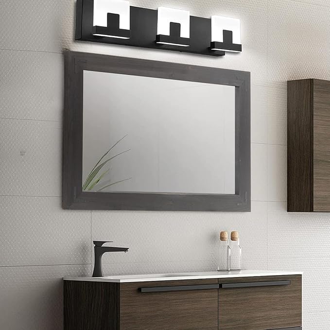 YOSHOOT Rustic Wooden Framed Wall Mirror, Natural Wood Bathroom Vanity Mirror - Image 3