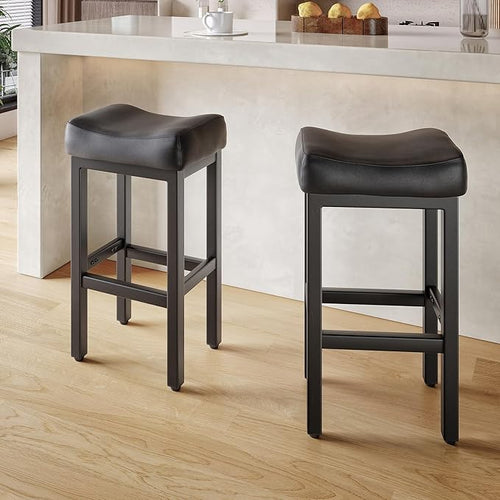 29 Inch Bar Height Bar Stools Set of 2, Backless Bonded Leather Bar Height by Raynesys