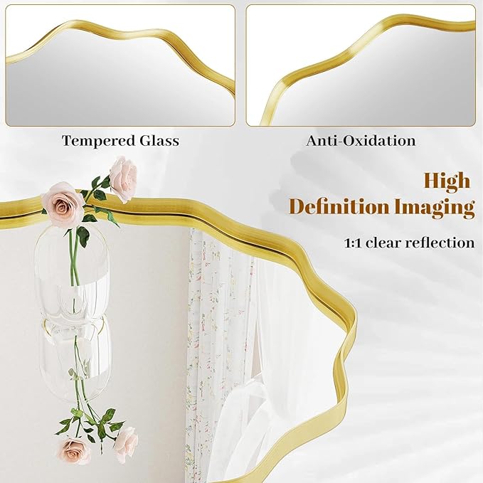 Round Wavy Mirror, 20 Inch Metal Frame Circle Mirror, Round Wall Mounted - Image 4