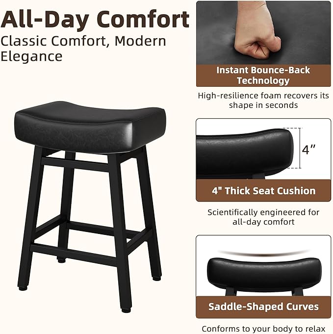 Counter Height Bar Stools Set of 6, 24 Inch Backless BarStools - Image 3