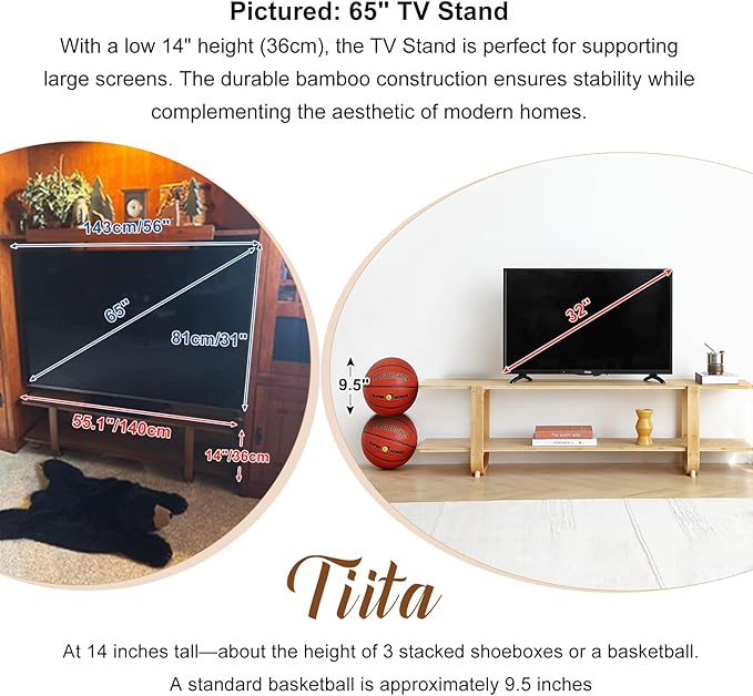 Tiita Bamboo TV Stand for 55 Inch TV, Entertainment Center - Image 5