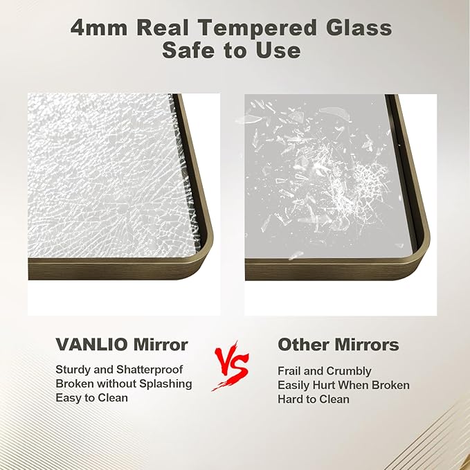 28x36 Inch Bronze Framed Bathroom Mirror, Brushed Bronze Metal Vanity Mirror - Image 4